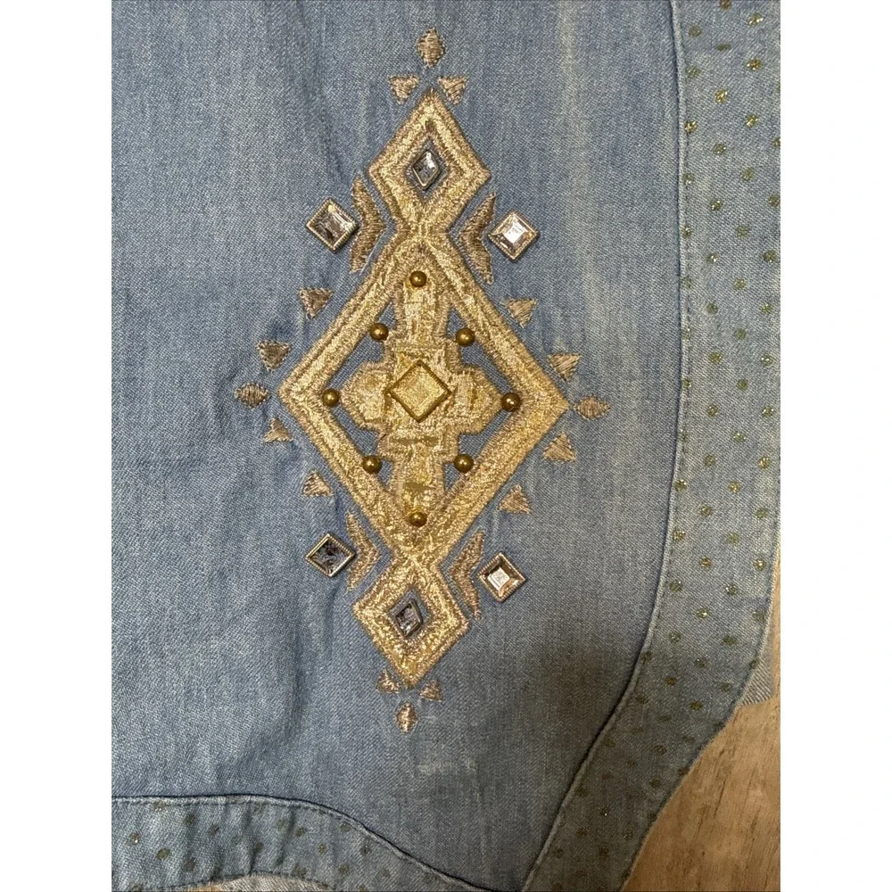 Vtg 2 Pc City Girl western Rockabilly Denim Pants Vest‎ Embellished Rhinestone M